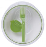 Lunch Bowl je štýlová obedárová miska s vidličkou a malou miskou na omáčky. Má priesvitné veko a dobre tesní.